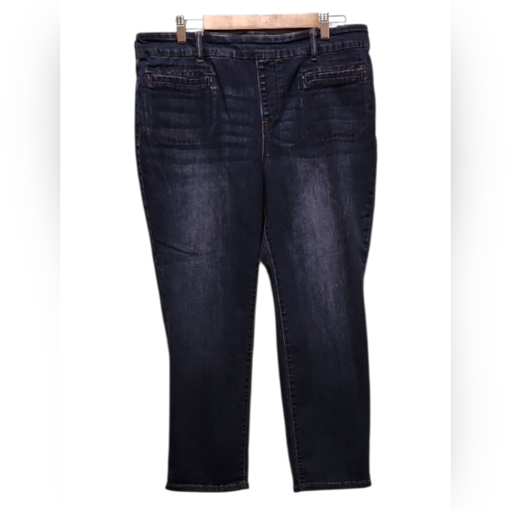 Dark Wash Blue Women's Pull On Jeans - Comfortable Stretch Denim 16 PS